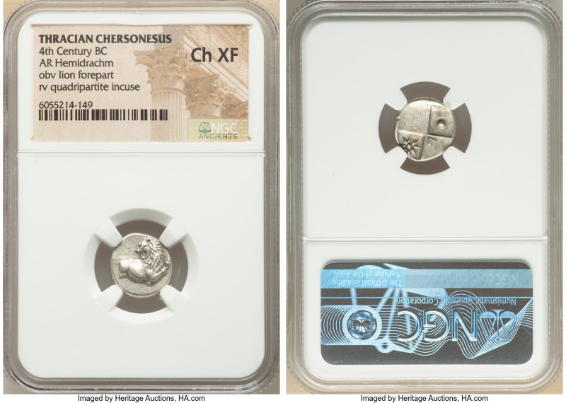 THRACE. Chersonesus. Ca. 4th century BC. AR hemidrachm (14mm). NGC Choice XF. Pe...