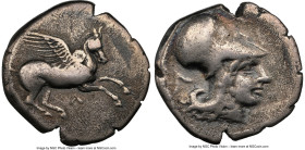 ACARNANIA. Leucas. Ca. 4th century BC. AR stater (20mm, 5h). NGC Fine. Pegasus flying right; Λ below / Head of Athena right, wearing Corinthian helmet...