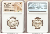 ATTICA. Athens. Ca. 455-440 BC. AR tetradrachm (25mm, 17.19 gm, 2h). NGC Choice XF 4/5 - 4/5. Late transitional issue. Head of Athena right, wearing c...