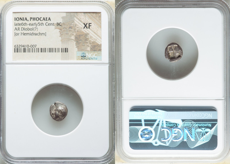 IONIA. Phocaea. Ca. late 6th-early 5th centuries BC. AR diobol (10mm). NGC XF. A...