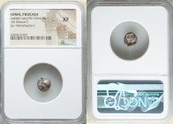 IONIA. Phocaea. Ca. late 6th-early 5th centuries BC. AR diobol (10mm). NGC XF. Archaic-style female head left, wearing helmet or close fitting cap / Q...