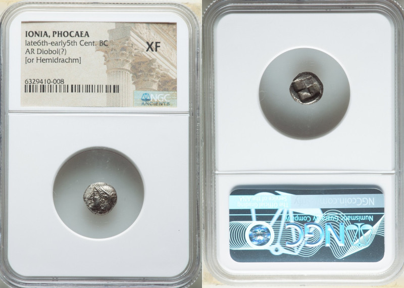 IONIA. Phocaea. Ca. late 6th-early 5th centuries BC. AR diobol (9mm). NGC XF. Ar...