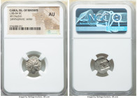CARIAN ISLANDS. Rhodes. Ca. 88-84 BC. AR drachm (16mm, 11h). NGC AU. Plinthophoric standard, Euphanes, magistrate. Radiate head of Helios right / EYΦA...
