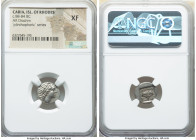 CARIAN ISLANDS. Rhodes. Ca. 88-84 BC. AR drachm (14mm, 11h). NGC XF. Plinthophoric standard, Zenon, magistrate. Radiate head of Helios right / ZHNΩN, ...
