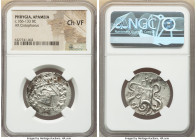 PHRYGIA. Apameia. Ca. 166-133 BC. AR cistophorus (28mm, 12h). NGC Choice VF. Ca. 150-140 BC. Cista mystica with serpent; all within ivy wreath / Two s...
