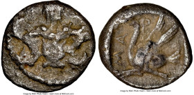 CILICIA. Mallus. Ca. 440-385 BC. AR obol (9mm, 1h). NGC VF. Torso of Ahura-Mazda facing, head right, nude body terminating in solar disk with curved w...