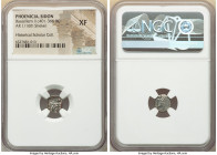 PHOENICIA. Sidon. Time of Baalshallim II (ca. 401-366 BC). AR 1/16 shekel (10mm, 9h). NGC XF. Phoenician galley left with waves below; date above / Pe...
