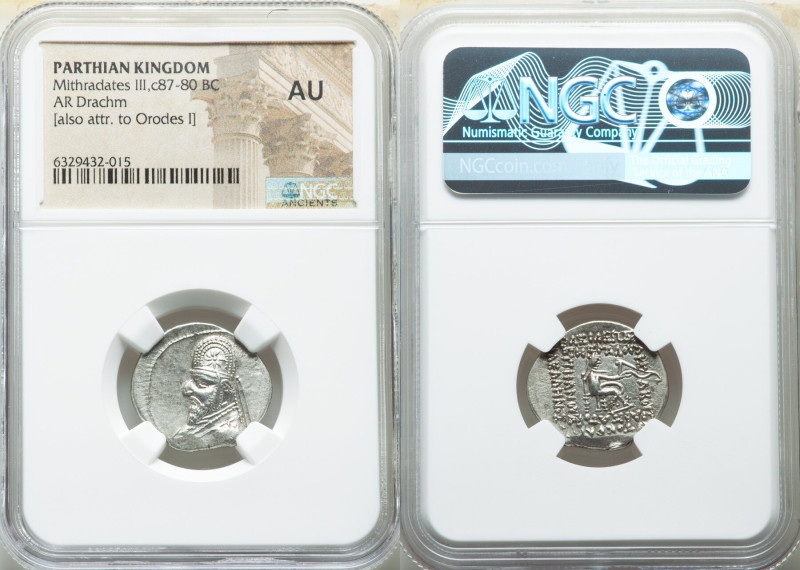 PARTHIAN KINGDOM. Mithradates III (ca. 87-80 BC). AR drachm (21mm, 12h). NGC AU....