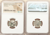BACTRIAN KINGDOM. Heliocles (ca. 145-130 BC). AR drachm (19mm, 12h). NGC VF. Bactra. Diademed, draped bust of Heliocles right; bead-and-reel border / ...