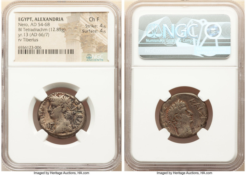 EGYPT. Alexandria. Nero (AD 54-68). BI tetradrachm (24mm, 12.85 gm, 11h). NGC Ch...