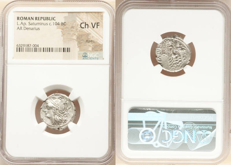 L. Appuleius Saturninus (ca. 104 BC). AR denarius (19mm, 9h). NGC Choice VF, mar...