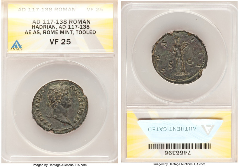 Hadrian (AD 117-138). AE as (28mm, 5h). ANACS VF 25, tooled. Rome, ca. 126-127. ...