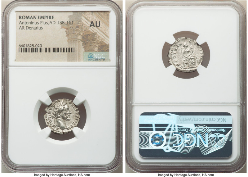 Antoninus Pius (AD 138-161). AR denarius (17mm, 6h). NGC AU. Rome, AD 155-156. A...