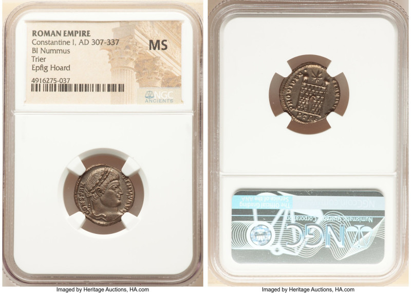 Constantine I the Great (AD 307-337). AE3 or BI nummus (19mm, 7h). NGC MS. Trier...