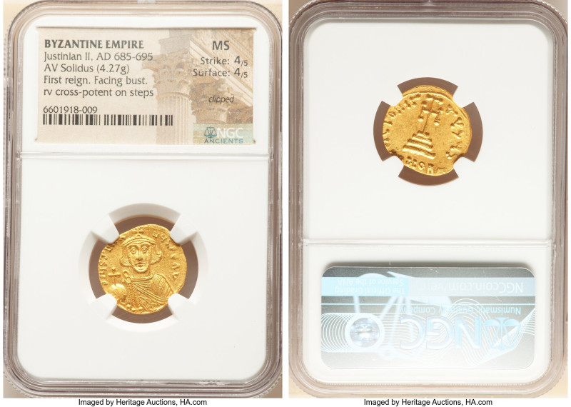 Justinian II, first reign (AD 685-695). AV solidus (19mm, 4.27 gm, 6h). NGC MS 4...