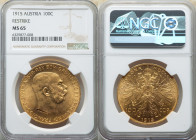 Franz Joseph I gold Restrike 100 Corona 1915 MS65 NGC, Vienna mint, KM2819, Fr-507R. 

HID09801242017

© 2022 Heritage Auctions | All Rights Reserved