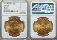 Franz Joseph I gold Restrike 100 Corona 1915 MS65 NGC, Vienna mint, KM2819, Fr-507R. 

HID09801242017

© 2022 Heritage Auctions | All Rights Reserved