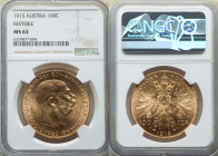 Franz Joseph I gold Restrike 100 Corona 1915 MS63 NGC, Vienna mint, KM2819, Fr-507R. 

HID09801242017

© 2022 Heritage Auctions | All Rights Reserved