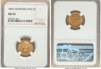 Newfoundland. Victoria gold 2 Dollars 1865 AU53 NGC, London mint, KM5. 

HID09801242017

© 2022 Heritage Auctions | All Rights Reserved