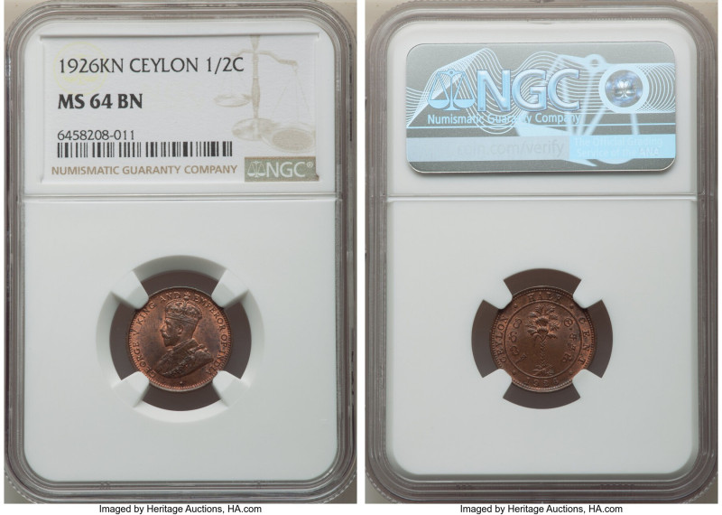 British Colony. George V 1/2 Cent 1926-KN MS64 Brown NGC, Kings Norton mint, KM1...