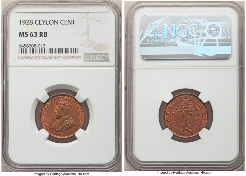 British Colony. George V Cent 1928 MS63 Red and Brown NGC, London mint, KM107. 
...