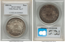 Republic Peso 1883-So MS64 PCGS, Santiago mint, KM142.1. Round top "3" variety. 

HID09801242017

© 2022 Heritage Auctions | All Rights Reserved
