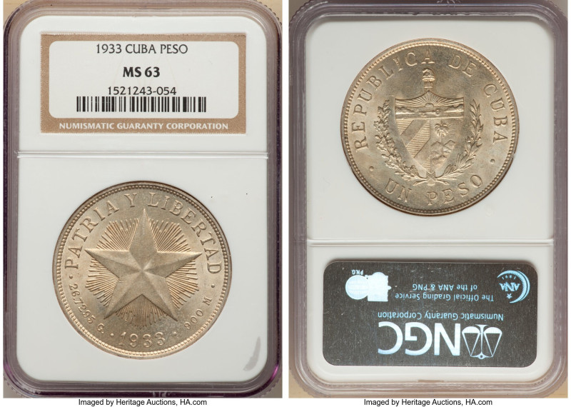 Republic "Star" Peso 1933 MS63 NGC, Philadelphia mint, KM15.2. 

HID09801242017
...