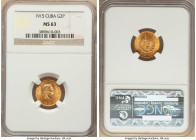 Republic gold 2 Pesos 1915 MS63 NGC, Philadelphia mint, KM17, Fr-6. 

HID09801242017

© 2022 Heritage Auctions | All Rights Reserved