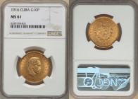 Republic gold 10 Pesos 1916 MS61 NGC, Philadelphia mint, KM20, Fr-3. 

HID09801242017

© 2022 Heritage Auctions | All Rights Reserved