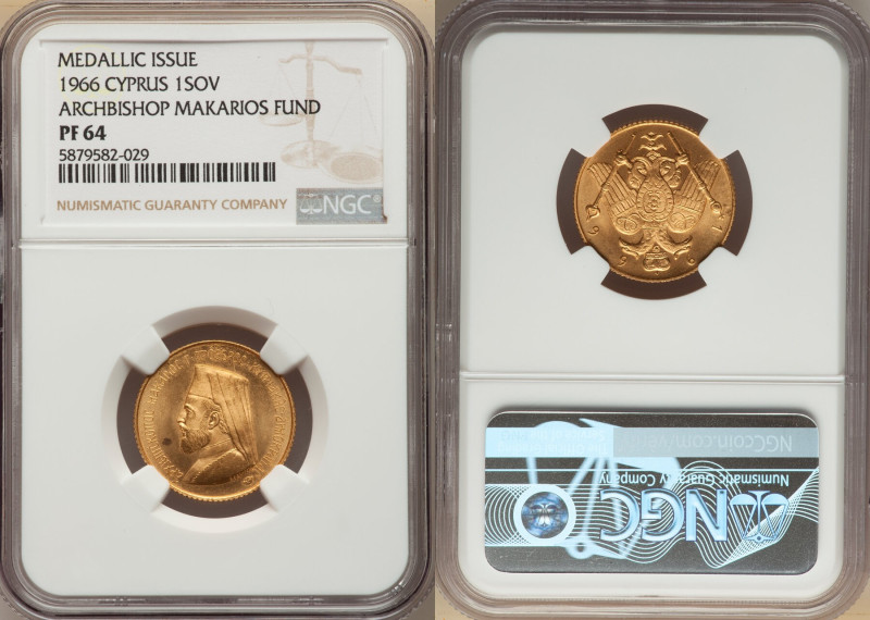 Republic gold Proof "Archbishop Makarios Fund" Medallic Sovereign 1966 PR64 NGC,...