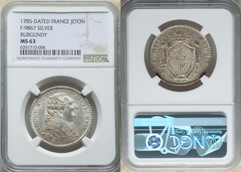 Louis XVI silver "Comitia Burgundiae" Jeton 1785-Dated MS63 NGC, Burgundy, Feuar...