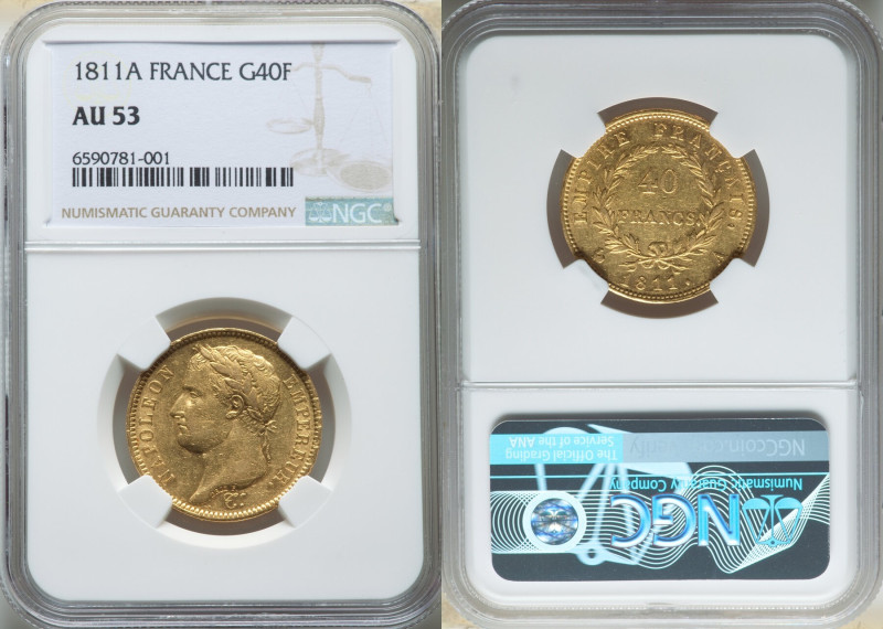 Napoleon gold 40 Francs 1811-A AU53 NGC, Paris mint, KM696.1, Fr-505. 

HID09801...