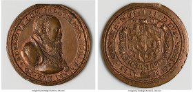 Bavaria. Albrecht V copper Medal (15)70-Dated XF (Mount Removed), Habich II, 2-3215 var, Witt-400. 38.6mm. 16.47gm. By E. Vollman. ALBERTVS COM PALAT ...
