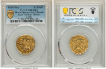 Saxe-Middle-Weimar. Joint Rule gold Goldgulden 1614-WA AU Details (Mount Removed) PCGS, KM19, Fr-3014. 3.20gm. Trade coinage from the era of joint rul...