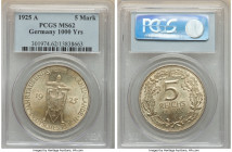 Weimar Republic 5 Mark 1925-A MS62 PCGS, Berlin mint, KM47. Commemorates 1000th Year of the Rhineland. 

HID09801242017

© 2022 Heritage Auctions | Al...