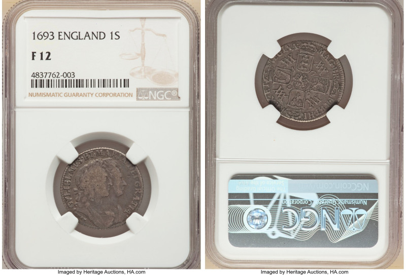 William & Mary Shilling 1693 F12 NGC, KM480. 

HID09801242017

© 2022 Heritage A...
