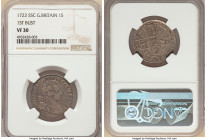 George I "South Sea Company" Shilling 1723-SSC VF30 NGC, KM539.3, S-3647. First bust. Alternating C & SS in quarters. Struck from silver supplied by t...