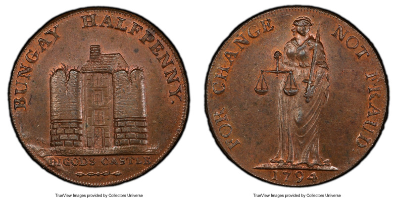 Suffolk. Bungay copper 1/2 Penny Token 1794 MS64 Brown PCGS, D&H-1. 

HID0980124...