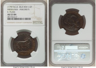 Middlesex. Pidcock's copper 1/2 Penny Token ND (1790's) AU53 Brown NGC, D&H-454. Edge: Plain. EXETER CHANGE STRAND LONDON Two headed bull right / TO T...