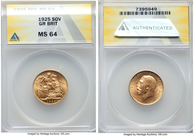 George V gold Sovereign 1925 MS64 ANACS, KM820. AGW 0.2355 oz. 

HID09801242017
...