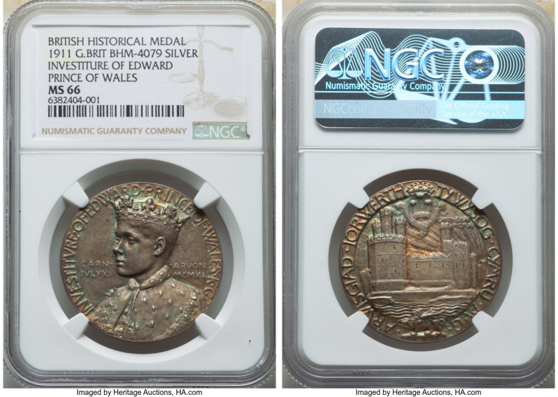 Edward Prince of Wales (VIII) silver "Investiture" Medal 1911 MS66 NGC, Eimer-19...