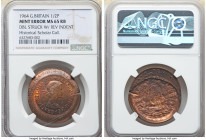 Elizabeth II Mint Error - Double Struck with Reverse Indention 1/2 Penny 1964 MS65 Red and Brown NGC, KM896, S-4158. From the Historical Scholar Colle...