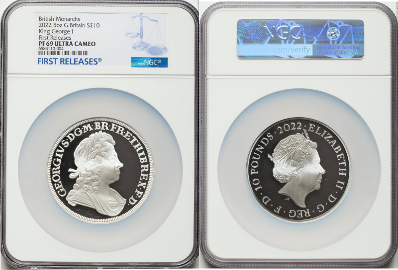 Elizabeth II silver Proof "King George I" 10 Pounds (5 oz) 2022 PR69 Ultra Cameo...