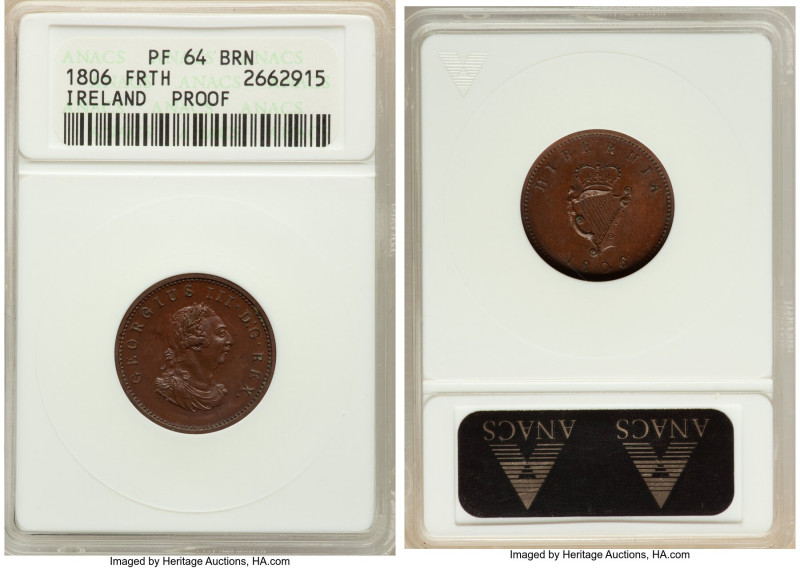 George III Proof Farthing 1806 PR64 Brown ANACS, Soho mint, KM146.1, S-6622. 

H...