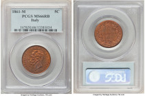 Vittorio Emanuele II 5 Centesimi 1861-M MS66 Red and Brown PCGS, Milan mint, KM3.2. Two year type. 

HID09801242017

© 2022 Heritage Auctions | All Ri...