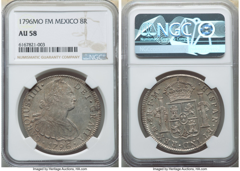 Charles IV 8 Reales 1796 Mo-FM AU58 NGC, Mexico City mint, KM109. 

HID098012420...