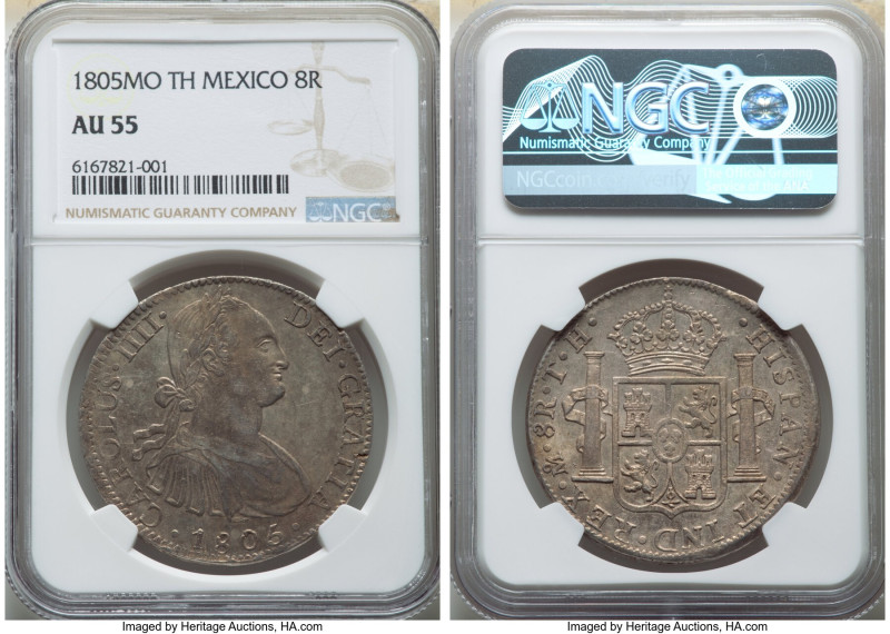 Charles IV 8 Reales 1805 Mo-TH AU55 NGC, Mexico City mint, KM109. 

HID098012420...