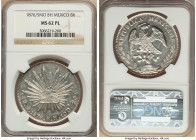 Republic 8 Reales 1876/5 Mo-BH MS62 Prooflike NGC, Mexico City mint, KM377.10. Overdate variety. Practically untoned and with highly reflective lower-...