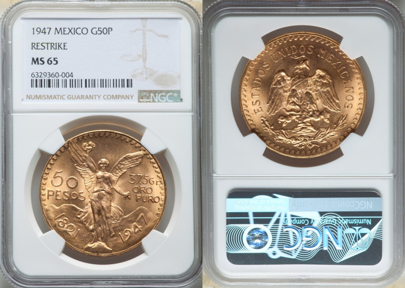 Estados Unidos gold Restrike 50 Pesos 1947 MS65 NGC, Mexico City mint, KM481, Fr...