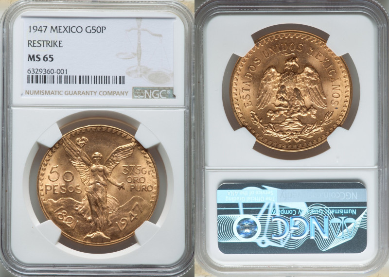 Estados Unidos gold Restrike 50 Pesos 1947 MS65 NGC, Mexico City mint, KM481, Fr...